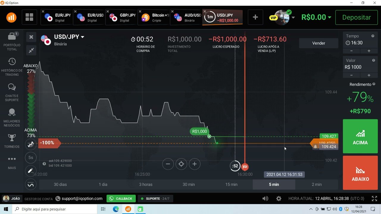 IQ OPTION     BANCA DE 1000       VIDEO SEM AUDIO.SERA QUE CONSEGUI 100%