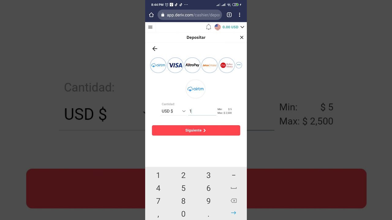Depositar en  Deriv/binary con Airtm