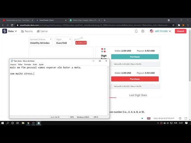 Operando na deriv ao vivo 25/05/21 robo digits. fazendo 3%