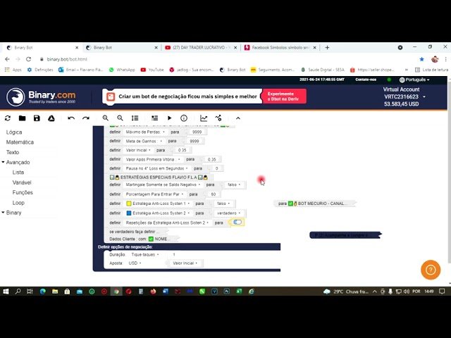 EXPLICANDO ESTRATÉGIA DO BOT MERCURIO BINARY DERIV