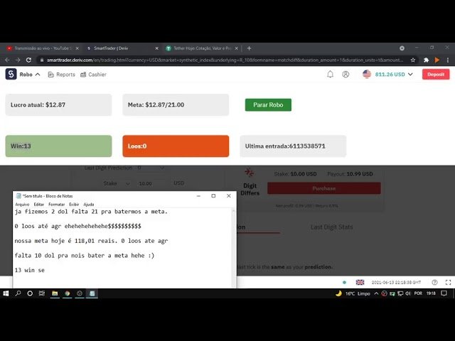 Fazendo 3% da banca na deriv.com robô digits na deriv.com
