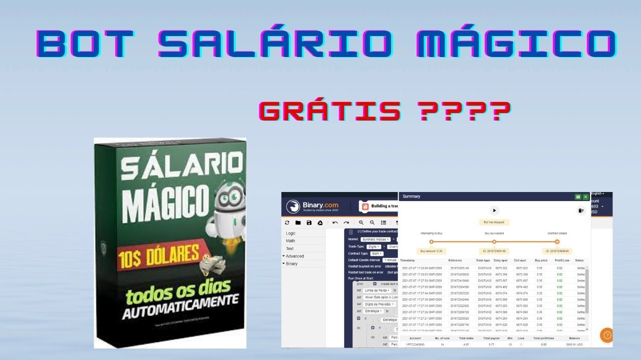 BOT SALÁRIO MÁGICO GRÁTIS BOT BINARY E DERIV