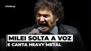 MILEI solta a voz e canta heavy metal em evento de lançamento do seu livro