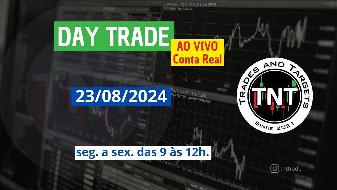 Mini Indice – Day trade 23/08/2024 – TNT – Conta Real – Ao Vivo – das 9h às 12h.