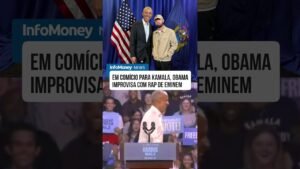 Em comício para Kamala, Obama improvisa com rap de Eminem