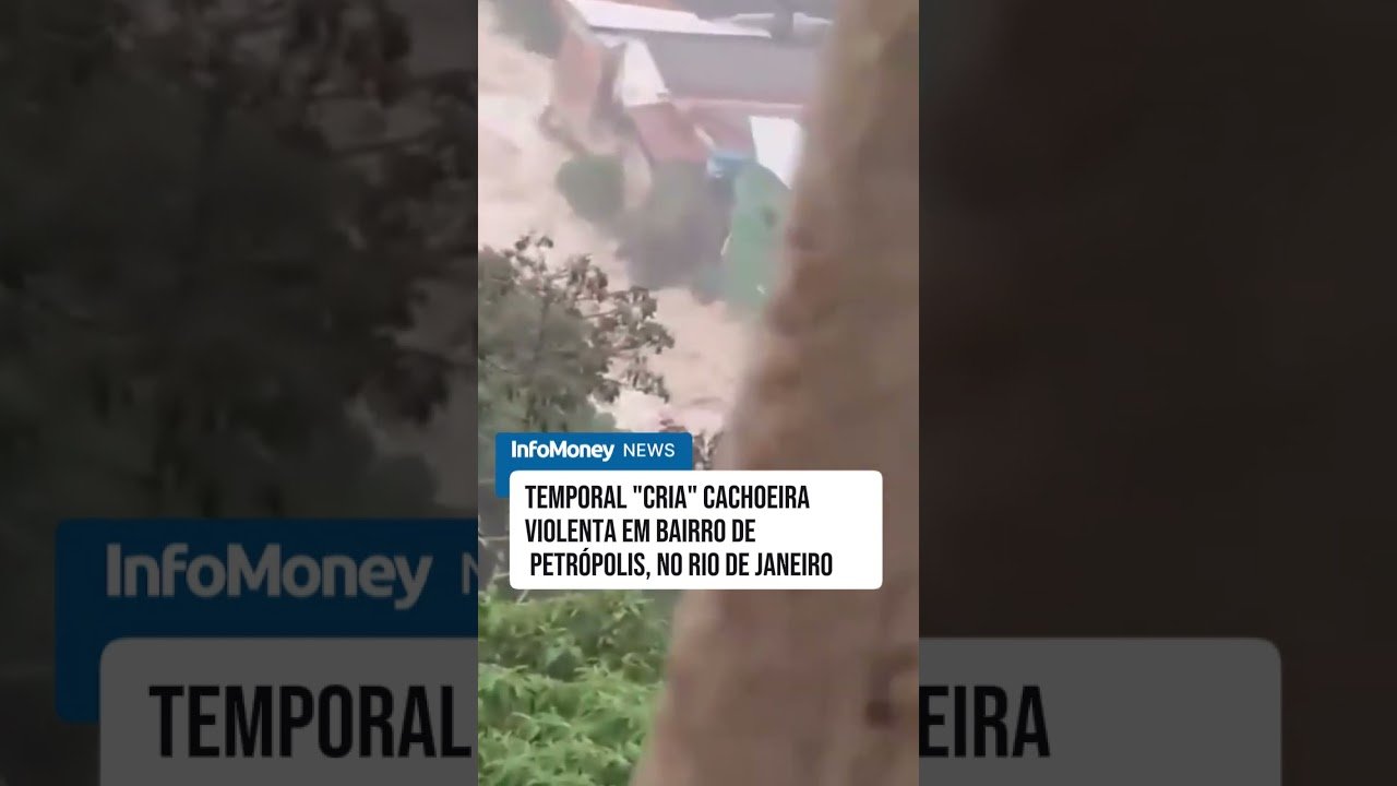 Temporal em Petrópolis “cria” cachoeira em bairro da cidade