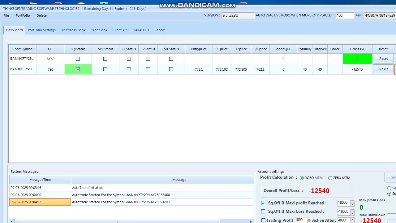 ROBO TRADING NIFTY & BANKNIFTY OPTION 09 MAY 25 .20 LOT TODAY LOSS .RS.12500
