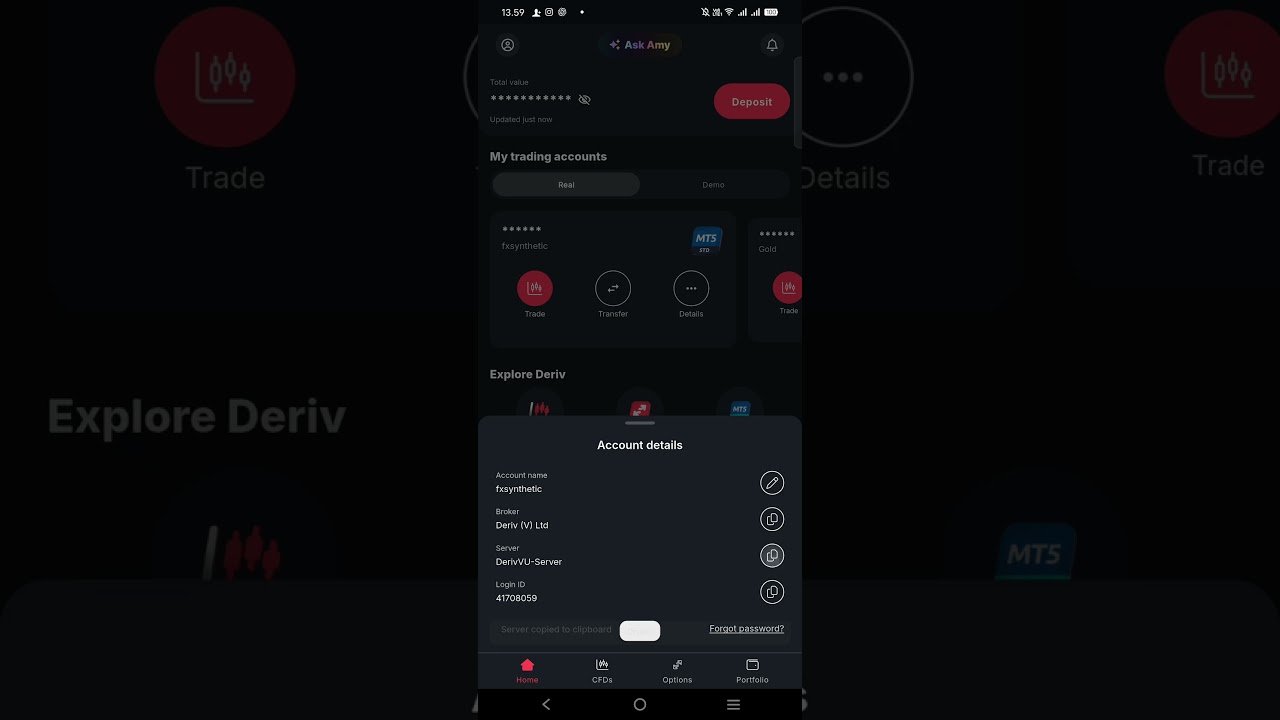 Cara melihat server akun MT5 di Deriv