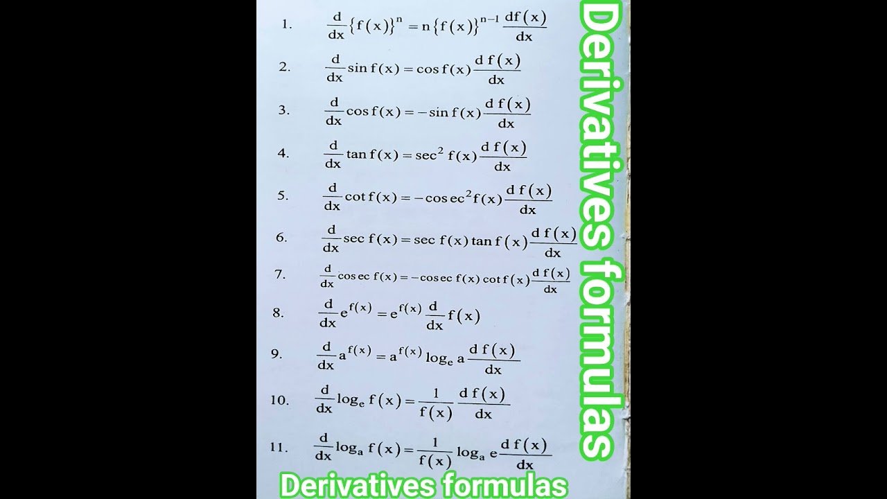 DERIVATIVE FORMULAS
