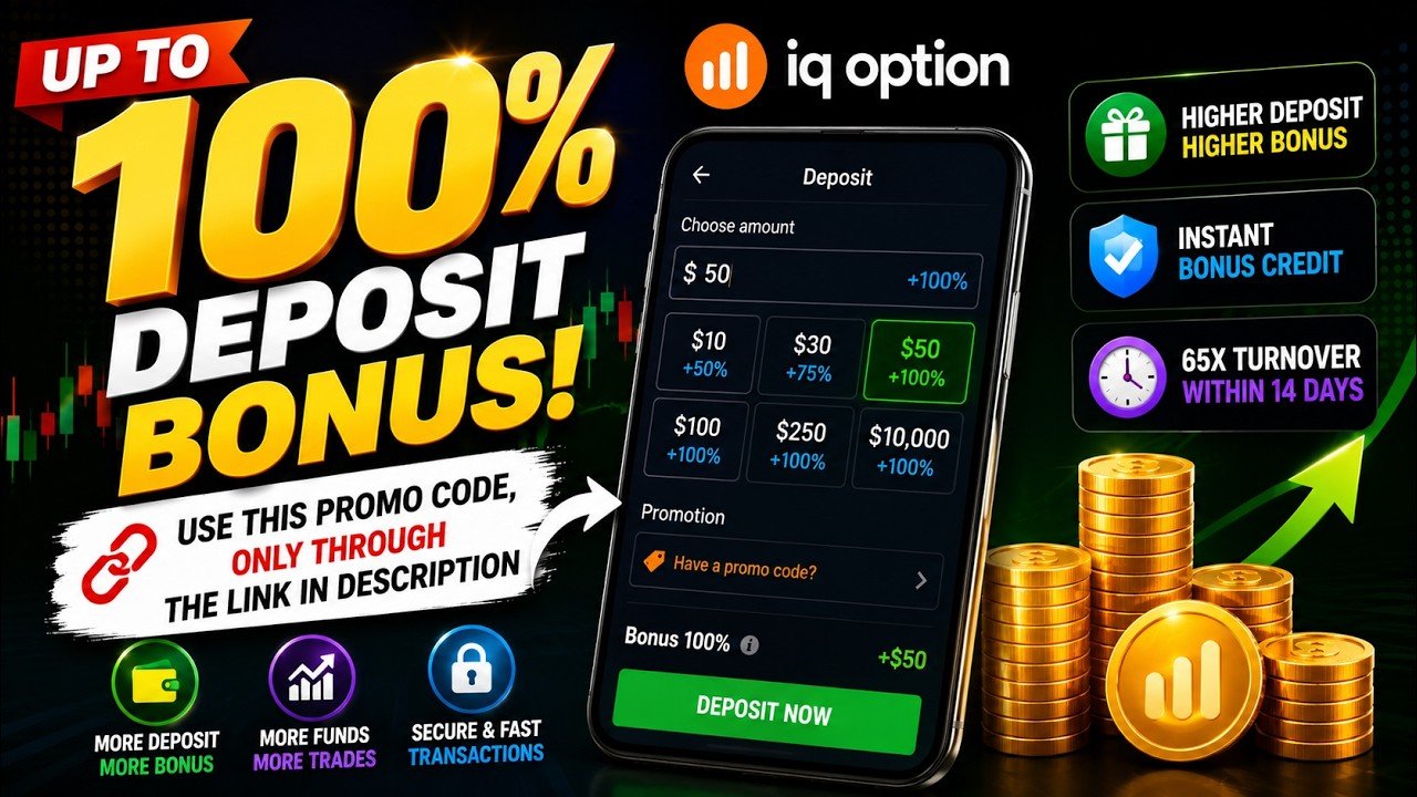 IQ Option Deposit Bonus Up to 100% | IQ Option Promo Code | IQ Option Trading | IQ Option