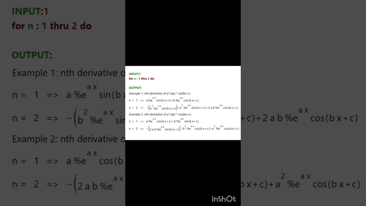 nth derivative of standard functions ||  maxima code #shorts #viral #video #rcub #bsc1stmaths