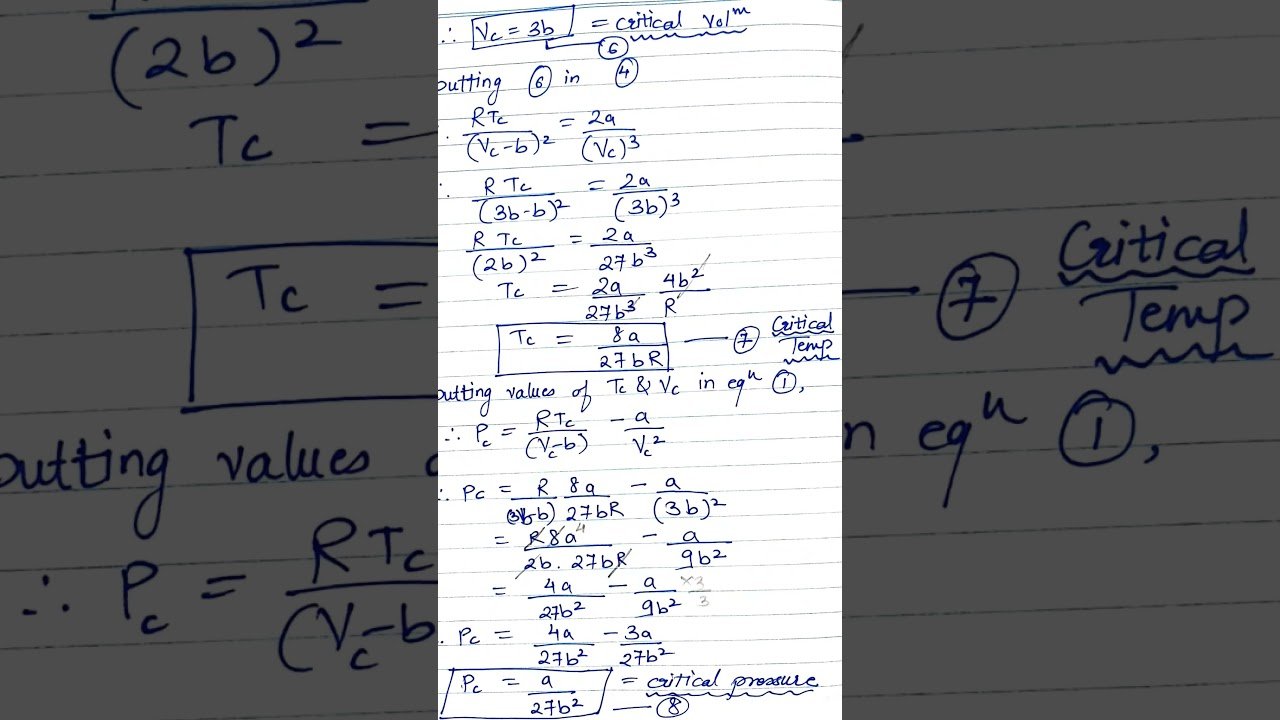 Relation between critical constants and vander Waal’s constants #idealgas#realgas#derivative