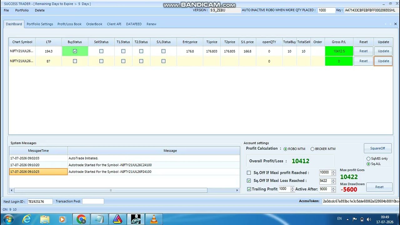 ROBO TRADING NIFTY OPTION 17 JULY 26 .10 LOT TODAY PROFIT.Rs.10400
