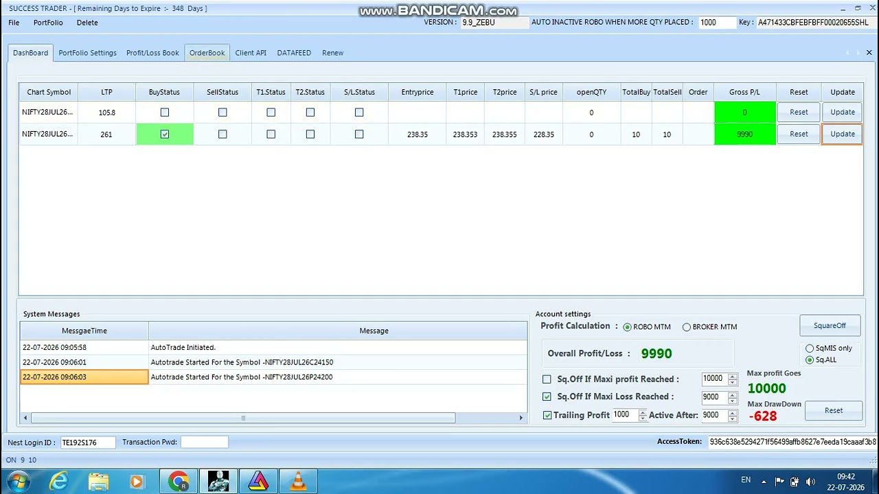 ROBO TRADING NIFTY OPTION 22 JULY 26 .10 LOT TODAY PROFIT.Rs.10000