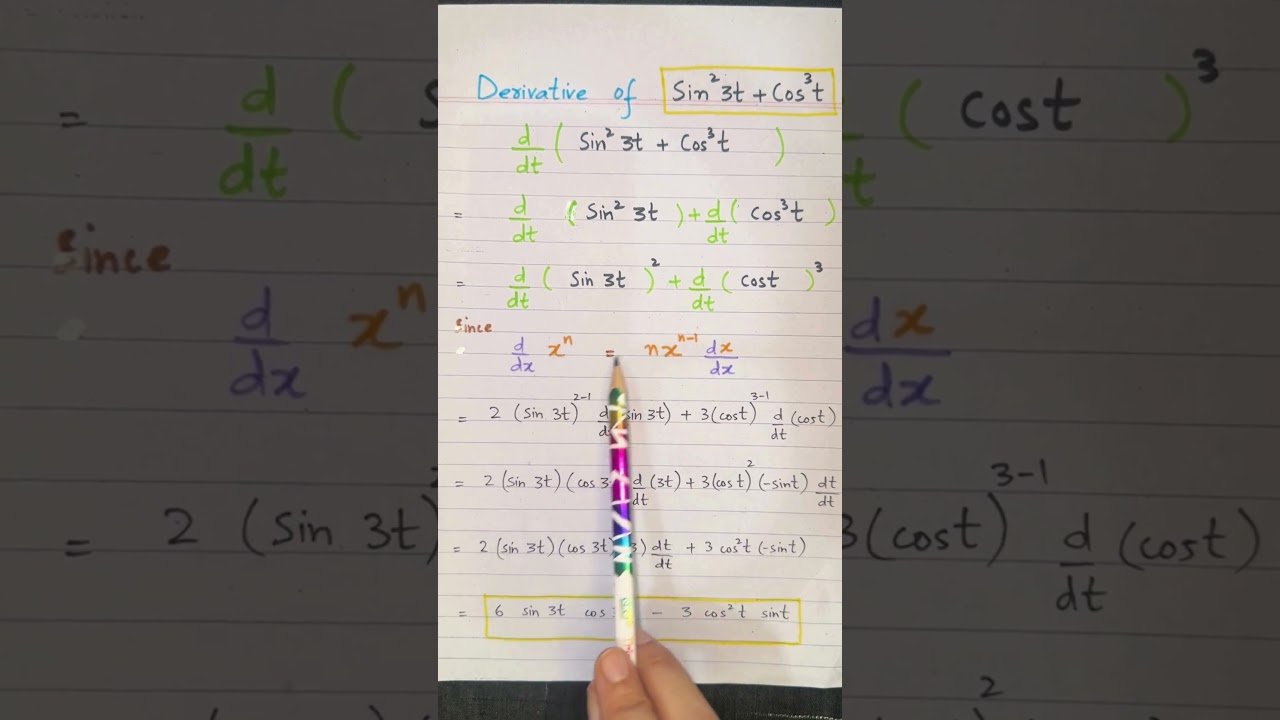 Derivative of sin²(3t) + cos³(t) | Part 4/9 | Infinity Math