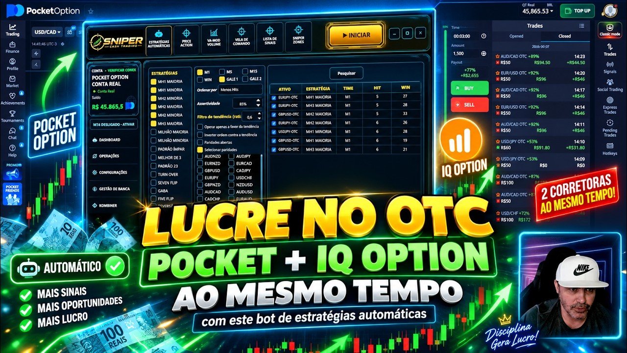 Lucrei no otc pocket option e iq option ao mesmo tempo com este bot de estratégias automáticas