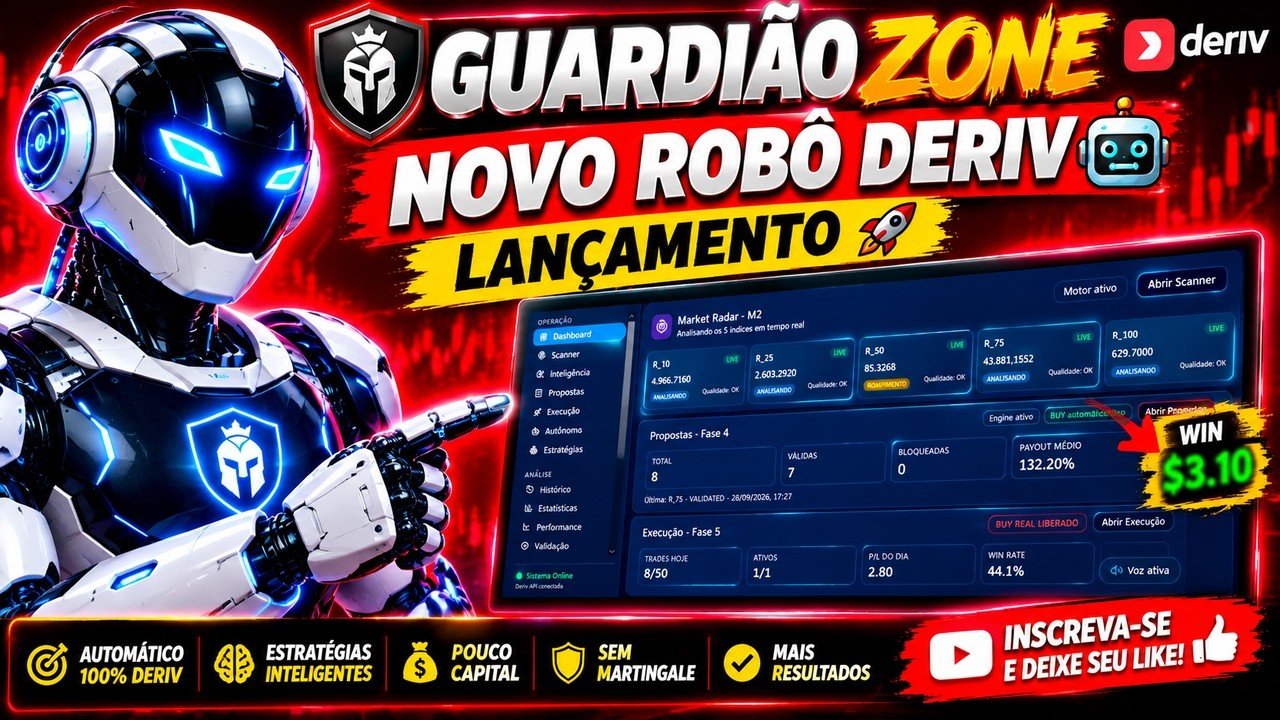 🎯 CHEGOU O GUARDIÃO ZONE- PLATAFORMA DE OPERAÇÕES AUTOMÁTICAS NA DERIV #deriv #botderiv